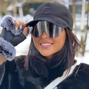 Fashion Show Fendi Eyecap Baseball Cap with Shield Sunglasses